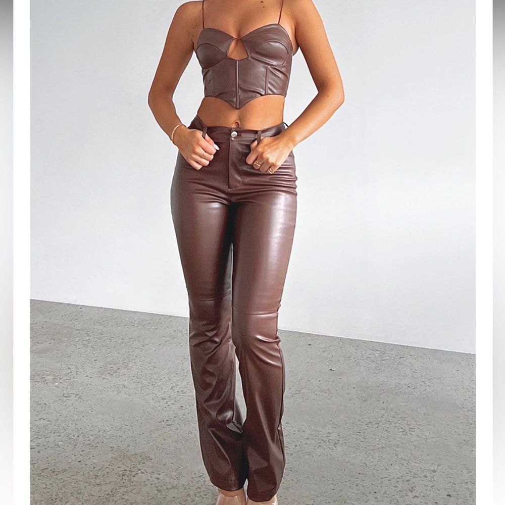 White Fox Boutique Brown Faux Leather Pants